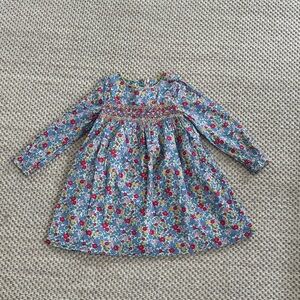 Mini Boden Floral Smocked Embroidered Dress with Long Sleeves